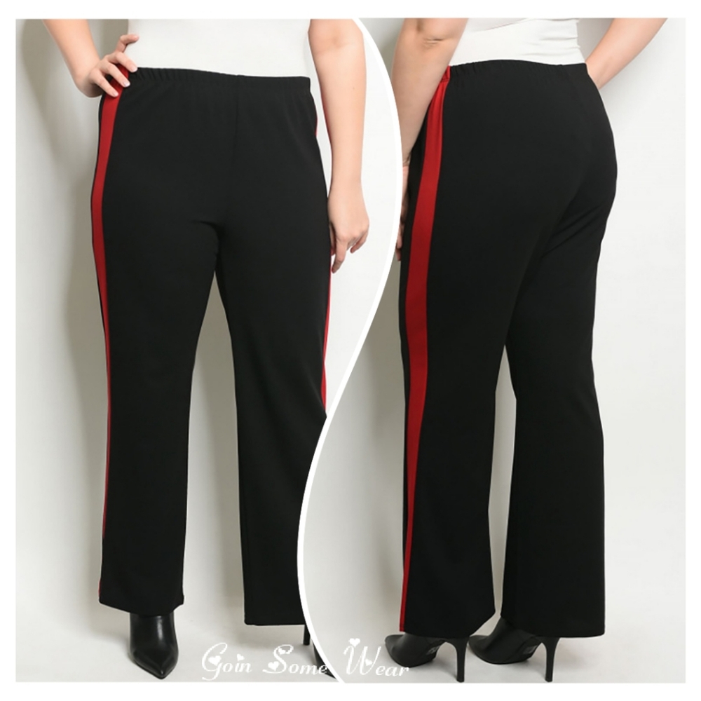 GSW Women's Black with Red Trim Plus Size 1X 2X Bootcut Pants NWT